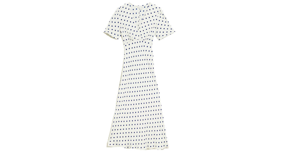 Polka Dot V-Neck Angel Sleeve Midi Dress