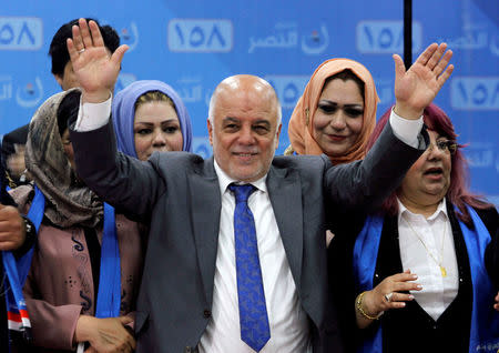 FILE PHOTO: Iraqi Prime Minister Haidar al-Abadi attends the election campaign, along with his supporters in Kirkuk, Iraq April 28, 2018. REUTERS/Ako Rasheed/File Photo