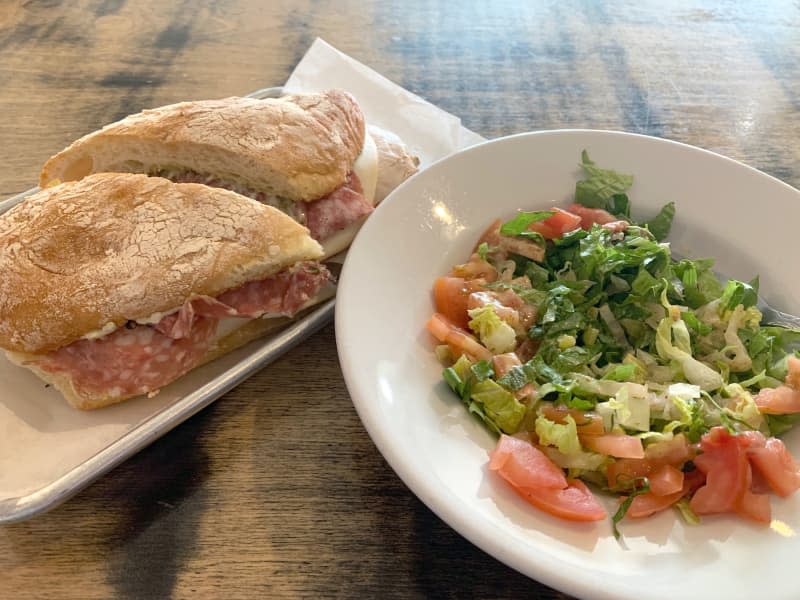 Friday: Side salad and a St. Jude sandwich, which has turkey, salami, tomato, pickles, romaine, Italian vinaigrette, caper mayo, and provolone.