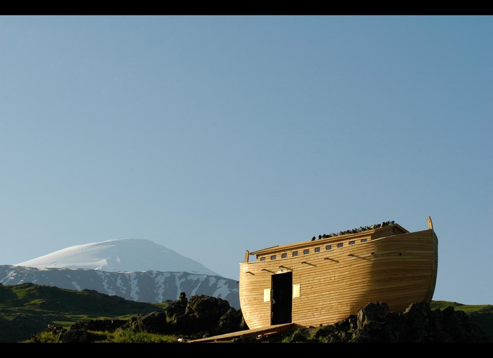 Pictured: A replica of Noah's Ark built by Greenpeace on Mount Ararat, in Turkey, in order to protest global warming.