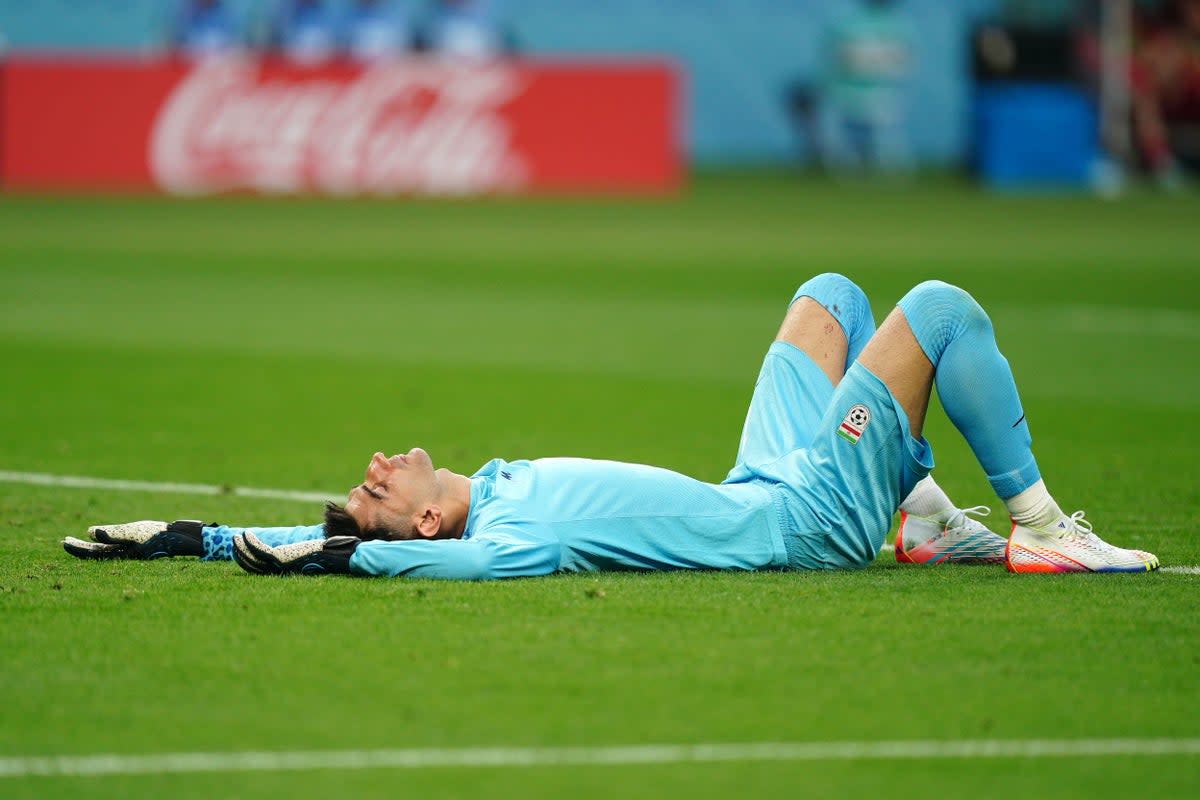 Iran goalkeeper Alireza Beiranvand was initially allowed to play on after a clash of heads with a team-mate (Mike Egerton/PA) (PA Wire)