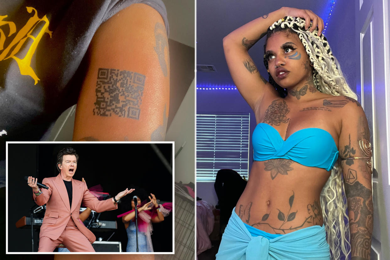 A 25-year-old tattoo enthusiast from Las Vegas says she got a QR code tattoo on her right arm that plays Rick Astley’s 