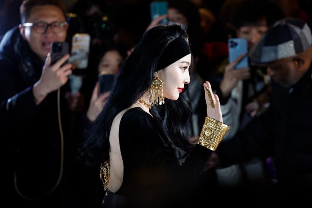 Chinese actress Zhou Dongyu poses before the Giambattista Valli