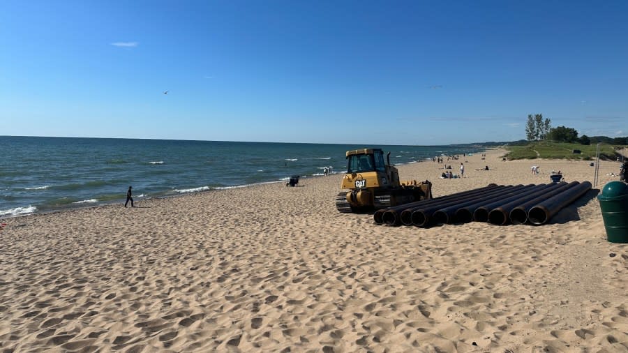 Preparations for dredging at Oval Beach on June 9, 2024.