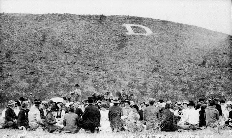 Students gather below the “D” on the Black Hill overlooking St. George on Feb. 19, 1915.