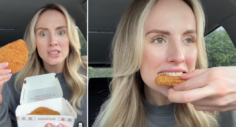 Influencer eating a McDonald's McChicken patty