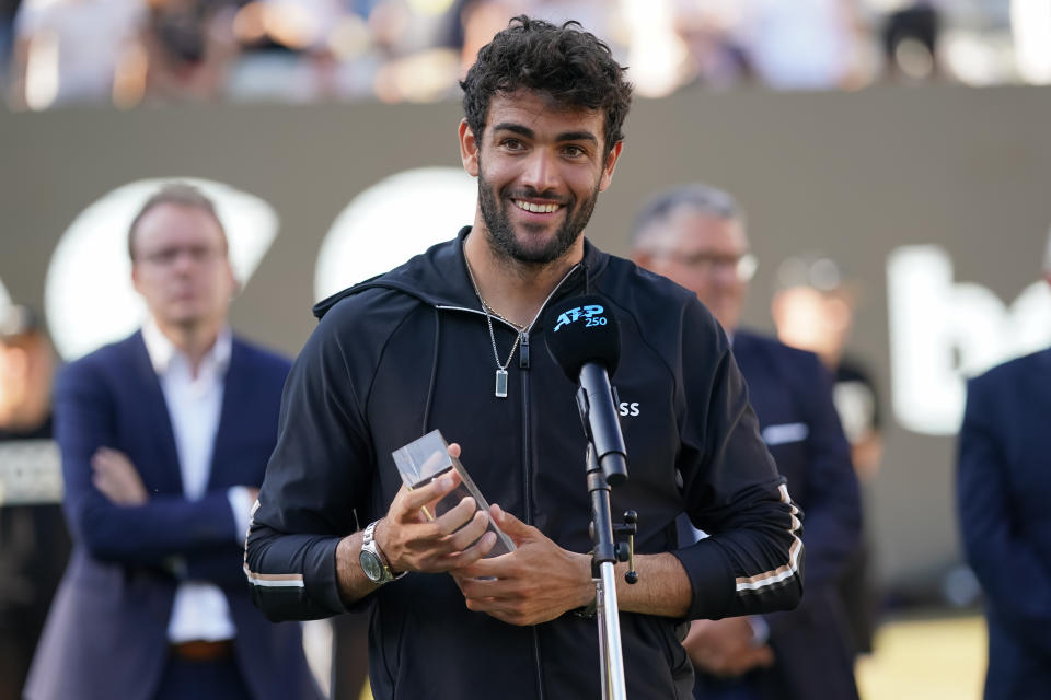 Matteo Berrettini, pictured here celebrating after beating Andy Murray in the Stuttgart Open final.