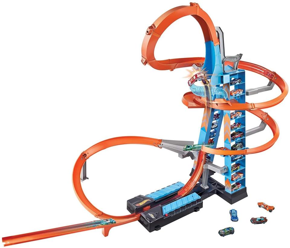 <a href="https://amzn.to/2He4q5C" target="_blank" rel="noopener noreferrer">This Hot Wheels track</a> set has a tower that can store 20 cars, and kids can race multiple ones at the same time. The loops are meant for midair stunts. The set comes with one car, so you'll have to stock up on a few for the kids to race away. <a href="https://amzn.to/2He4q5C" target="_blank" rel="noopener noreferrer">Find it for $50 at Amazon</a>.