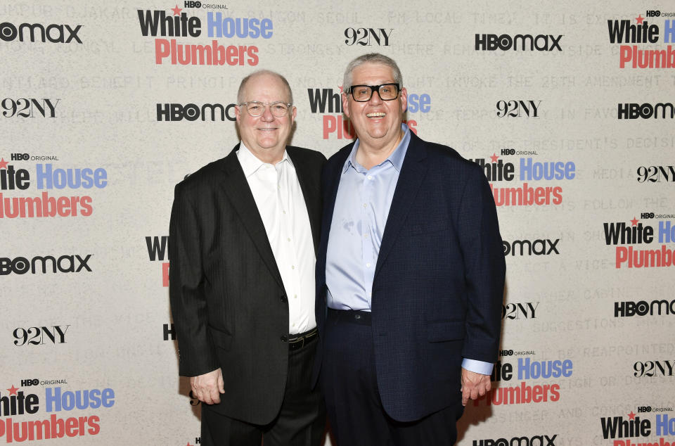 Executive producer Frank Rich, left, poses with executive producer and director David Mandel at the premiere of HBO's "White House Plumbers," at the 92nd Street Y, Monday, April 17, 2023, in New York. (Photo by Evan Agostini/Invision/AP)