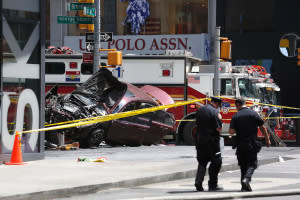 The scene of a deadly crash in New York City's Times Square on Thursday.