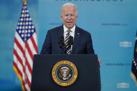 President Joe Biden delivers an update on the COVID-19 response and vaccination program, in the South Court Auditorium on the White House campus, Thursday, Oct. 14, 2021, in Washington. (AP Photo/Evan Vucci)