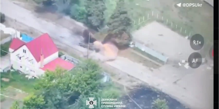 Destruction of a Russian tank in Vovchansk