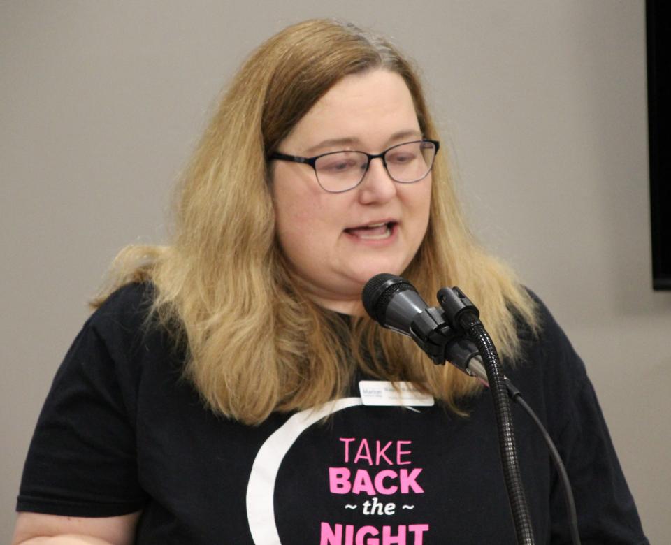 Wendy Weichenthal of Marion Technical College is one of the organizers of the Take Back the Night event in Marion County. The local event was started in 2017.
