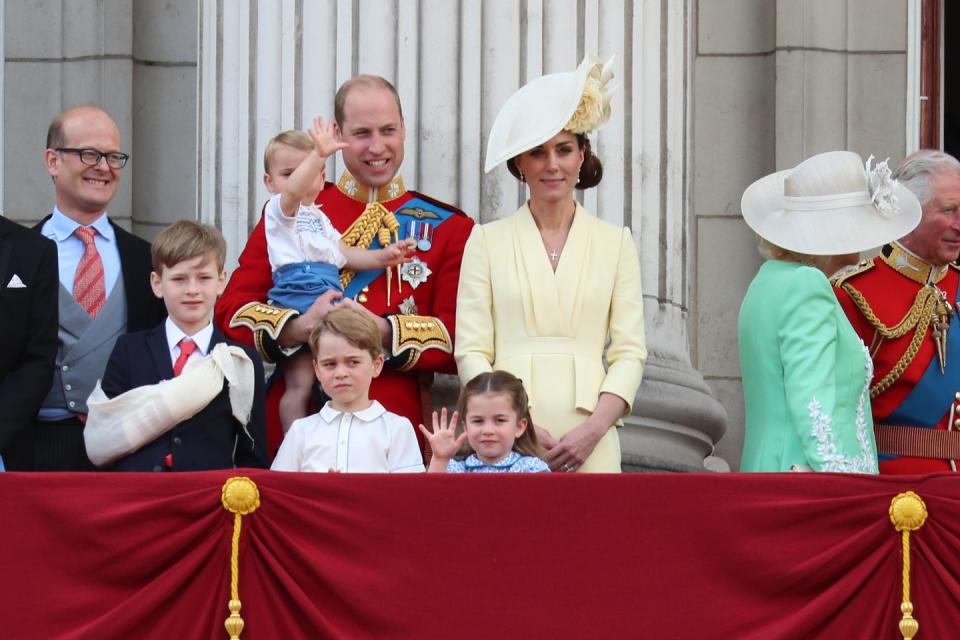 <p>Princess Charlotte and Prince Louis both wave to the crowds.</p>