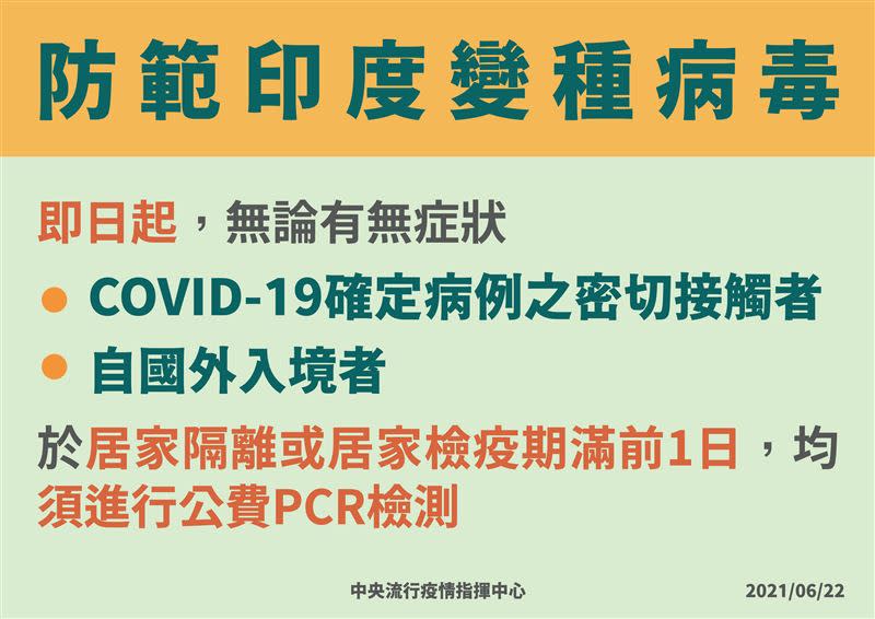 防範印度變種病毒，2類人需採檢。（圖／指揮中心提供）