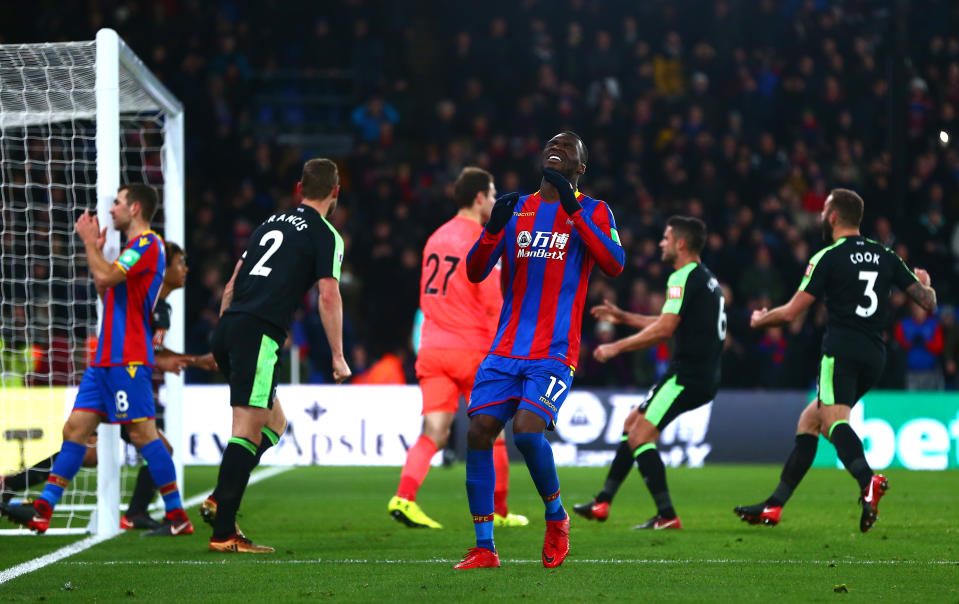 Christian Benteke after his penalty miss against Bournemouth. (Getty)