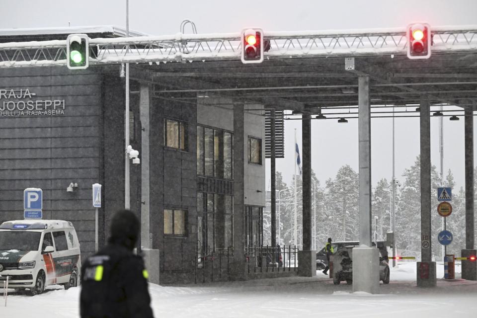 The Raja-Jooseppi international border crossing station between Russia and Finland, in Inari, northern Finland, Saturday, Nov. 25, 2023. The European Union’s border agency says that it will send dozens of officers and equipment as reinforcements to Finland to help police its borders amid suspicion that Russia is behind an influx of migrants arriving to the country. (Emmi Korhonen/Lehtikuva via AP)