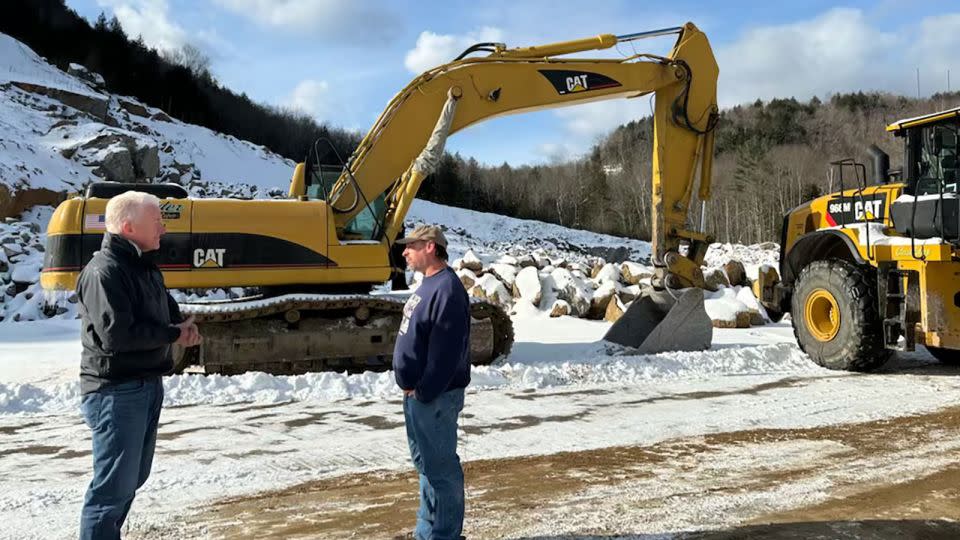 John King speaks with New Hampshire voter Deven McIver at a rock quarry in North Woodstock, New Hampshire, in January. - CNN