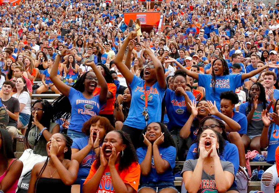 Students cheer during the Rally in the Swamp in Gainesville. The home of the Gators may be among potential short-term options should the Jaguars have to find a new place to play during stadium renovations.