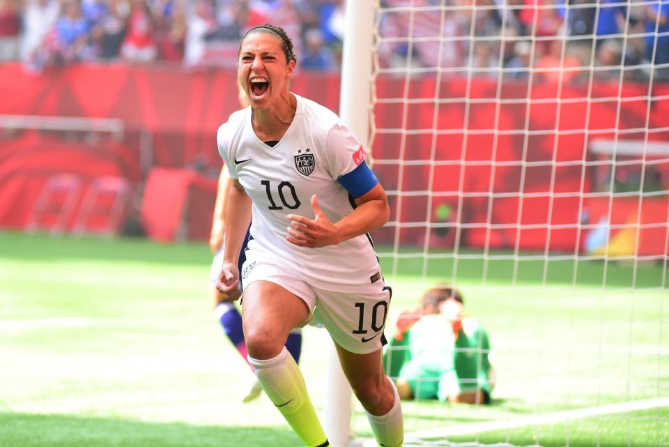 Carli Lloyd, shown at the 2015 World Cup, has  134 goals going into her final game Tuesday night.