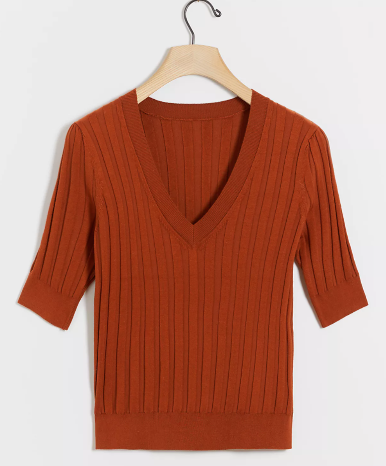 Anthropologie Cecilia V-Neck Sweater Tee in Ochre