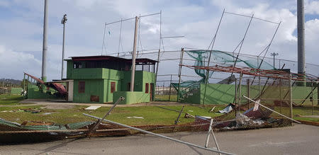 A damaged baseball field is seen after Super Typhoon Yutu hit Saipan, Northern Mariana Islands, U.S., October 25, 2018 in this image taken from social media. Brad Ruszala via REUTERS