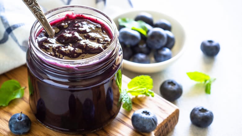 Jar of blueberry jelly