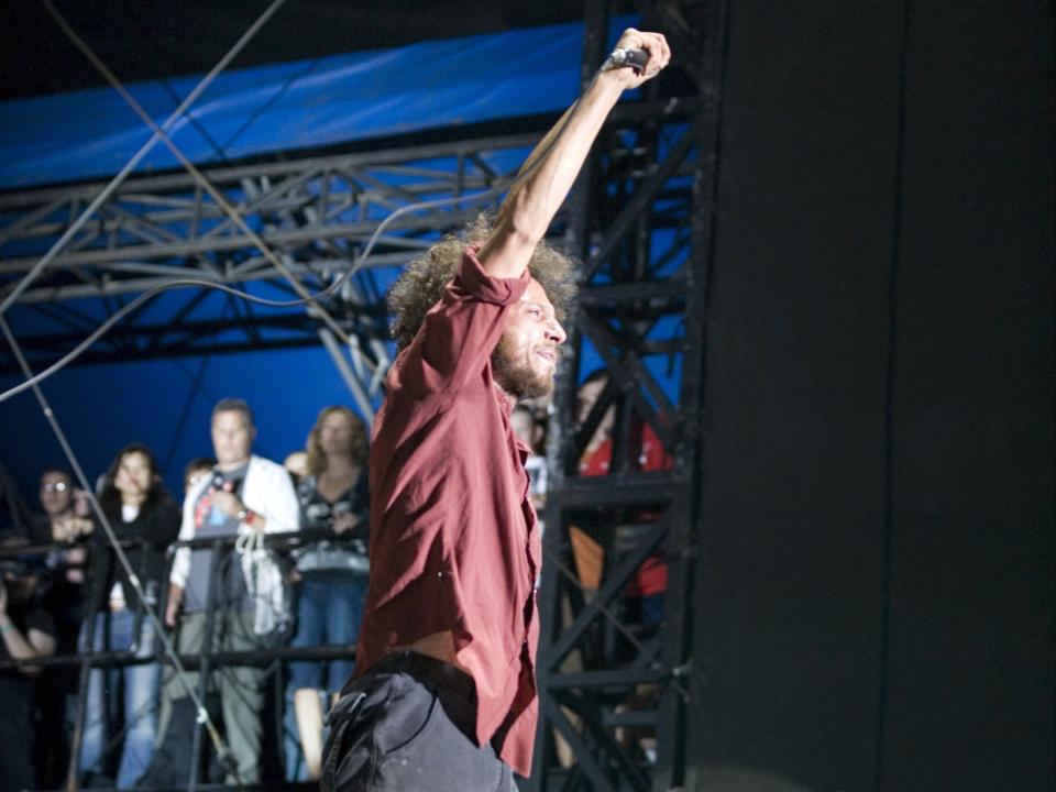 Rage Against the Machine, here at Lollapalooza in 2008, would reach No 1 with their defiant single ‘Killing in the Name’Rex Features