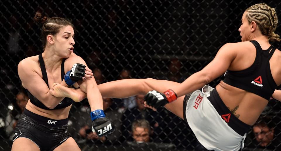 La luchadora Mackenzie Dern se enfrentó a Ashley Yoder durante su debut en el evento de la UFC 222 en el T-Mobile Arena el pasado 3 de marzo en Las Vegas, Nevada.