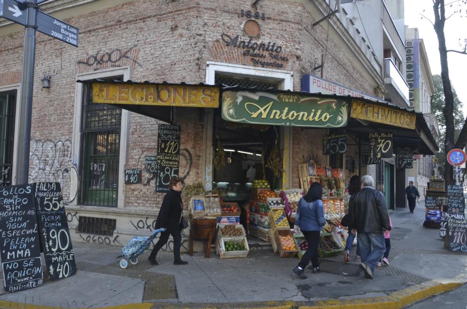 This July 24, 2015 photo shows a small grocery store in the Palermo Soho neighborhood of Buenos Aires, Argentina. The neighborhood has a smaller scale and calmer vibe than some other areas of Buenos Aires and makes for a pleasant destination with shops, cafes and bike- and pedestrian-friendly streets. (AP Photo/Kristin Gazlay)