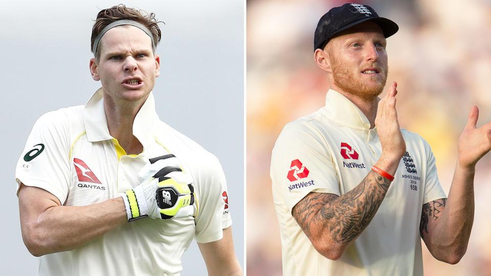 Pictured left, Aussie batsman Steve Smith and England allrounder Ben Stokes is on the right.