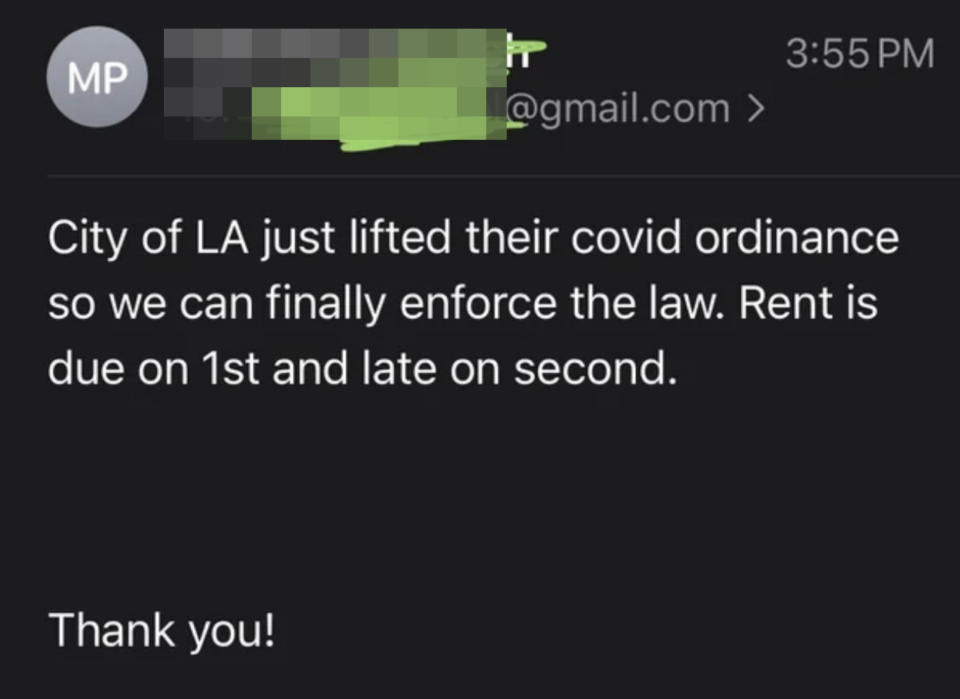 city of LA just lifted their covid ordinance so we can finally enforce the law, rent is due on 1st and late on second