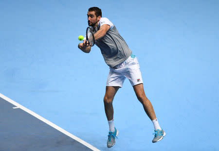 Tennis - ATP Finals - The O2, London, Britain - November 12, 2018 Croatia's Marin Cilic in action during his group stage match against Germany's Alexander Zverev Action Images via Reuters/Tony O'Brien