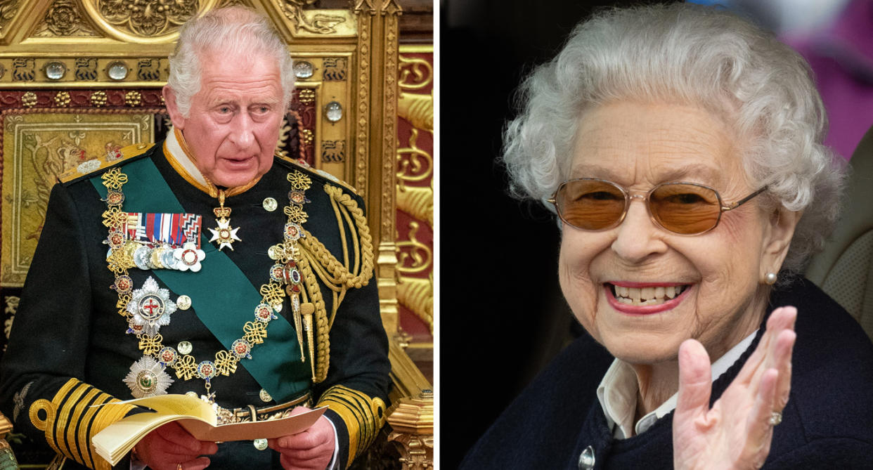 Prince Charles photographed at the state opening of Parliament and the Queen pictured at Windsor Horse Show 2022. 