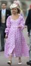 <p>Lady Amelia Windsor wears a pink dress dotted with daisies, along with a cream fascinator and espadrilles. </p>