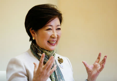 Tokyo Governor Yuriko Koike speaks at an interview with Reuters in Tokyo, Japan May 29, 2017. REUTERS/Kim Kyung-Hoon