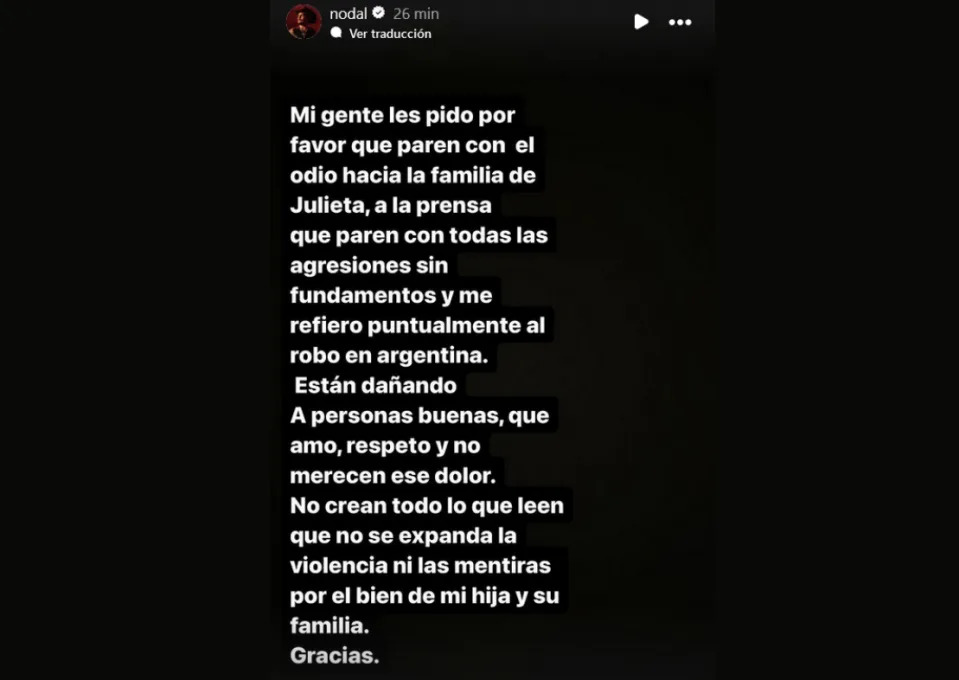 Comunicado Christian Nodal / Cortesía Instagram 