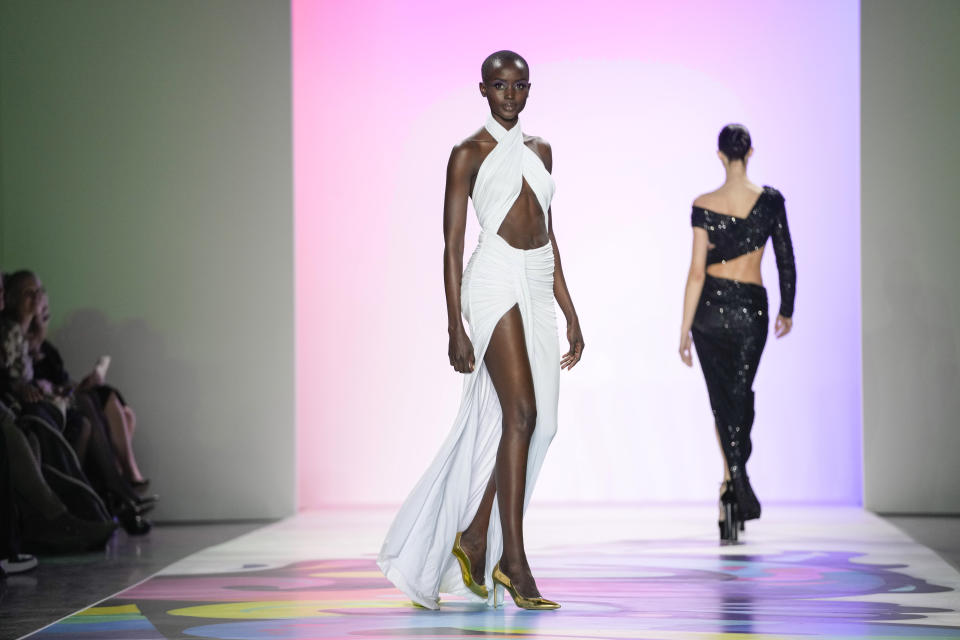 The Sergio Hudson collection is modeled during Fashion Week, Saturday, Feb. 11, 2023, in New York. (AP Photo/Mary Altaffer)