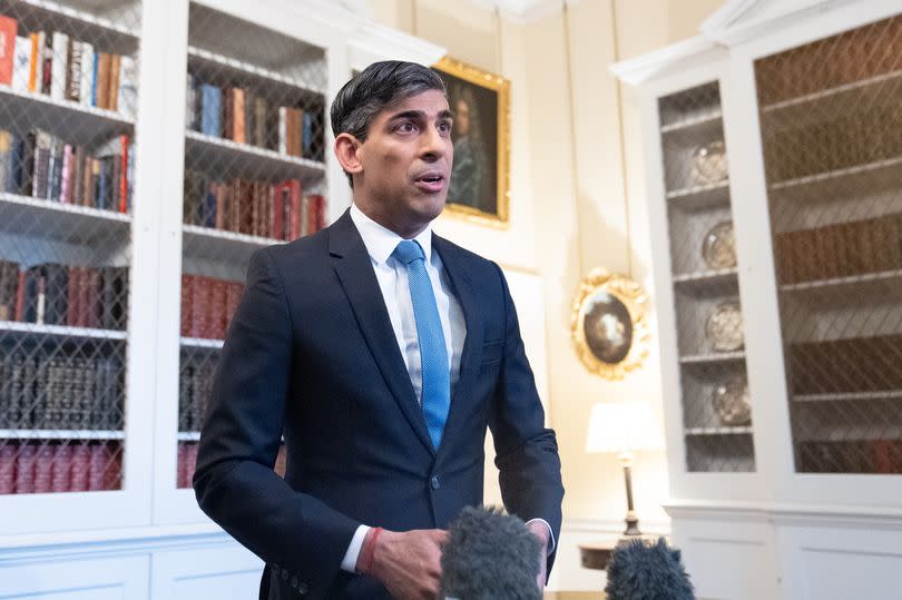 Prime Minister Rishi Sunak speaks in Downing Street