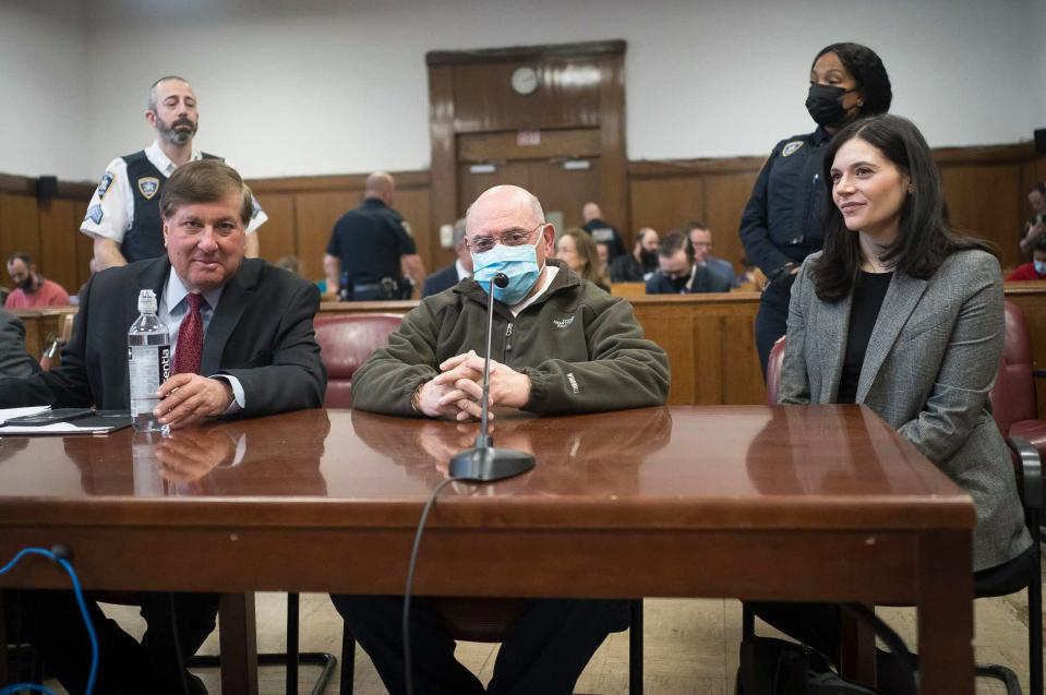 Former Trump Organization chief financial officer Allen Weisselberg, center, appears during his sentencing hearing in Manhattan Supreme Court on Tuesday in New York.