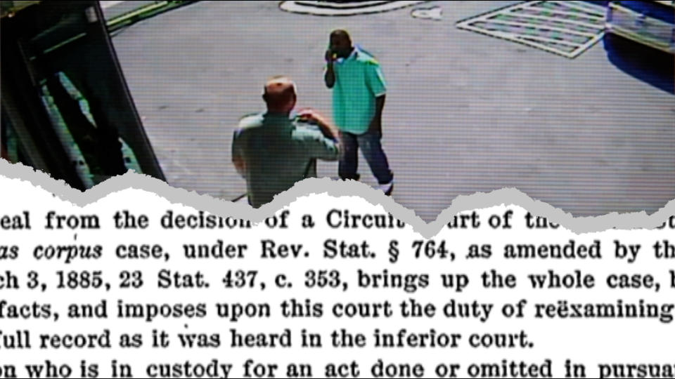 
          security photo of two men, with snippet of legal text beneath

        