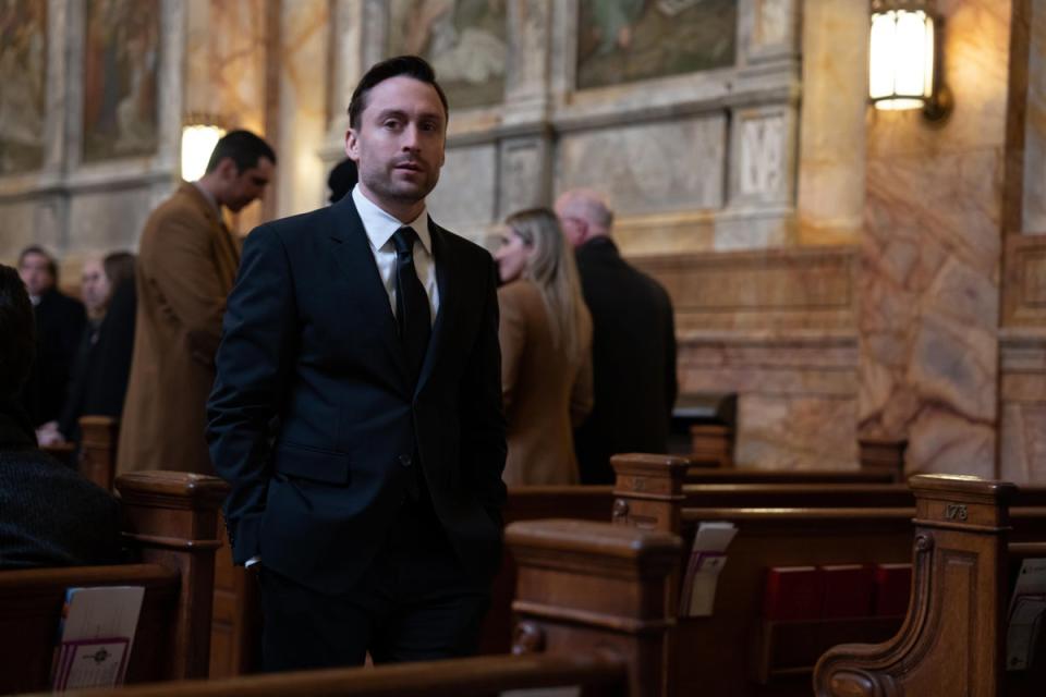 Roman Roy (Kieran Culkin) at his father’s funeral (©2023 HBO. All Rights Reserved)