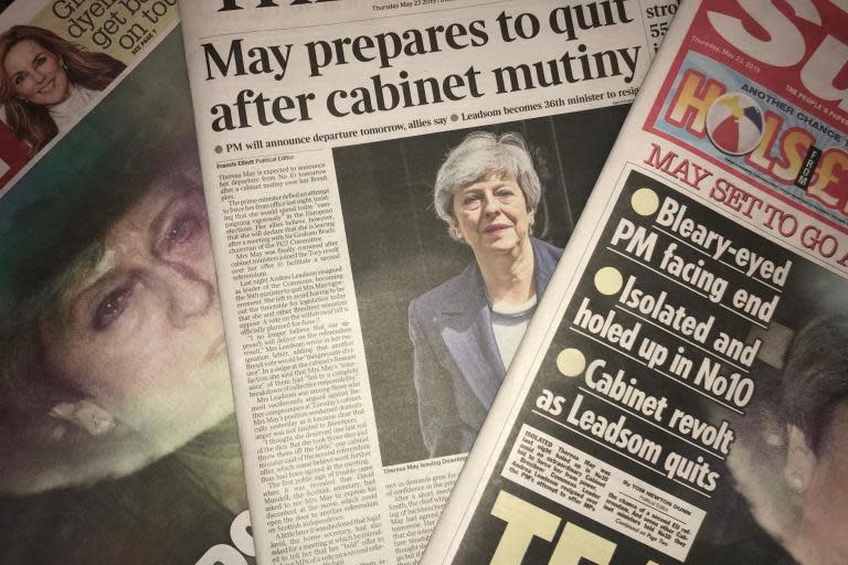 'End of the road': Theresa May hangs on as leadership crisis deepens - what the papers say