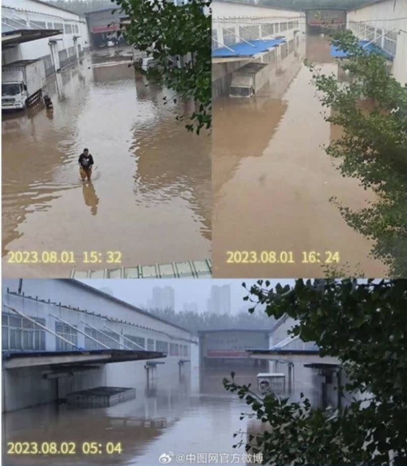 中國遭遇百年罕見的暴雨洪災，北京有近6萬間房屋倒塌、超過33人死亡、129萬人受災。（圖／翻攝自微博）