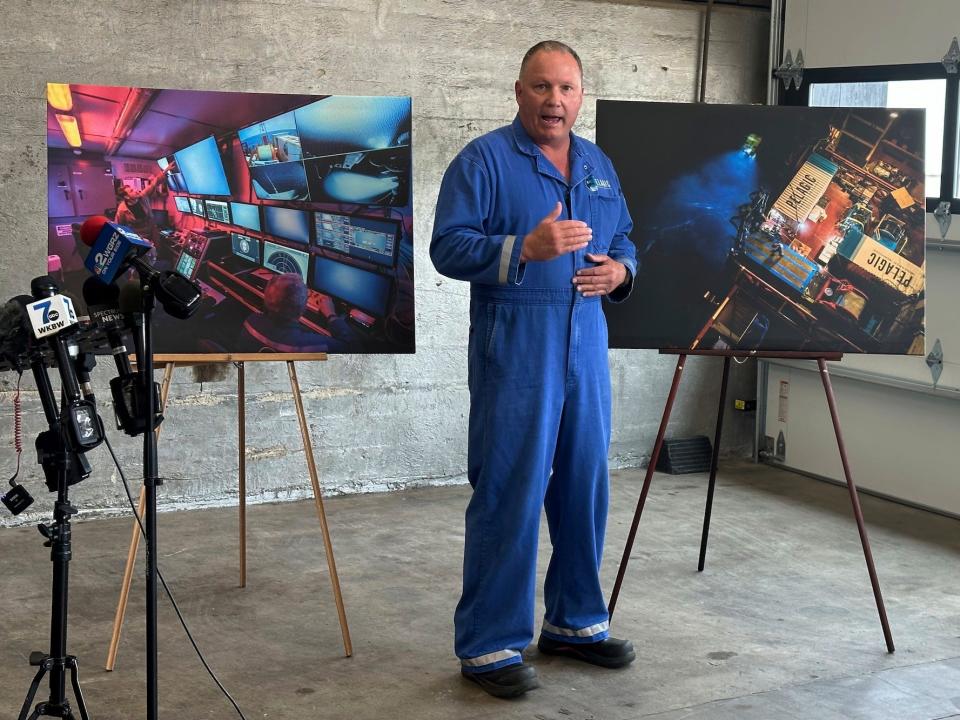Edward Cassano speaks during a news conference on the Titan submersible are displayed on Friday, June 30, 2023 in Aurora N.Y. The submersible imploded last week, killing all five people on board.