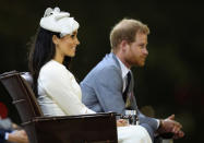 Britain's Prince Harry and Meghan, Duchess of Sussex attend a welcome ceremony in Albert Park in Suva, Fiji October 23, 2018. Chris Jackson/Pool via REUTERS