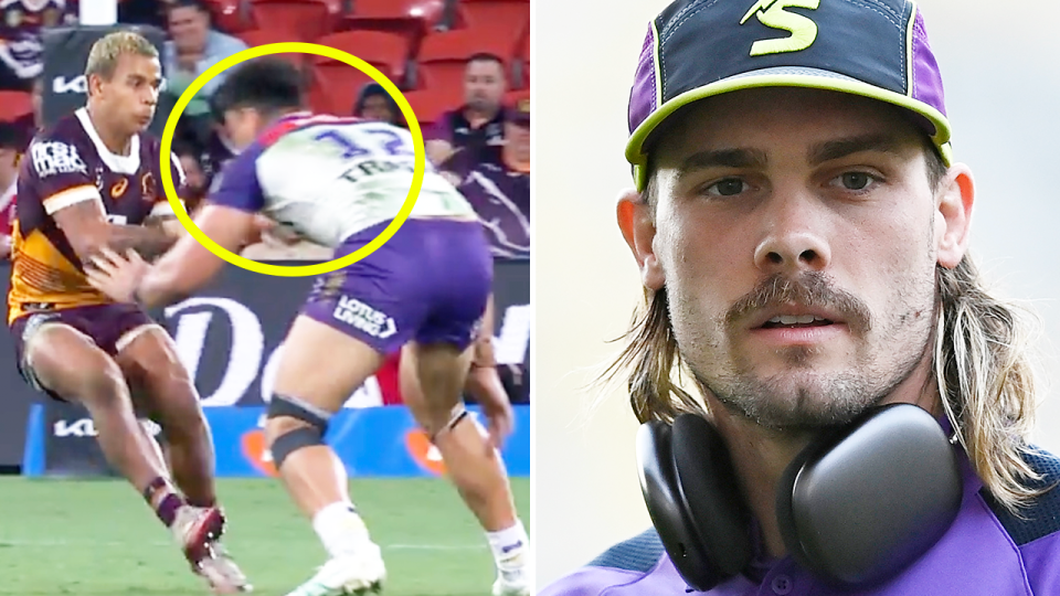 Ryan Papenhuyzen (pictured right) is set to return next week for the Storm after the club was rocked with Eliesa Katoa (pictured left) on report and Sua Fa'alogo injured. (Images: Fox Sports/Getty Images)