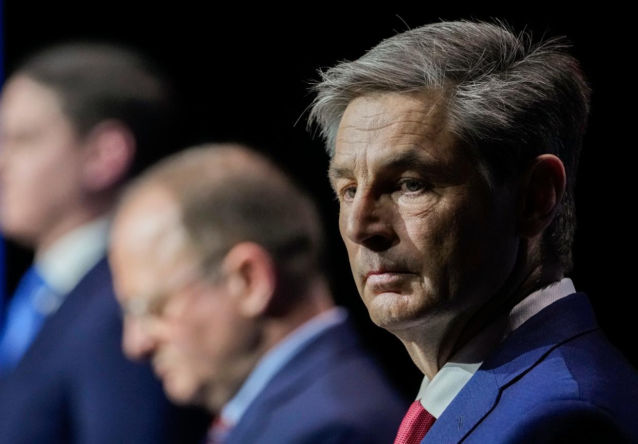 State Sen. Matt Dolan, R-Chagrin Falls, listens during a Republican Senate primary debate at Central State University in 2022.