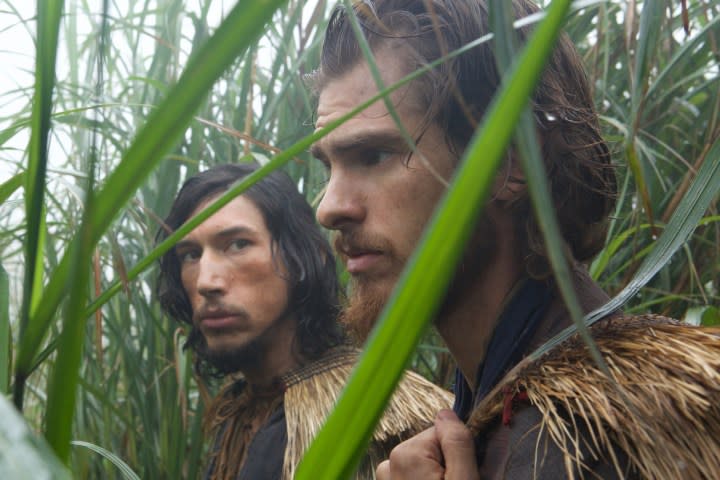 Adam Driver looks at Andrew Garfield in Silence.