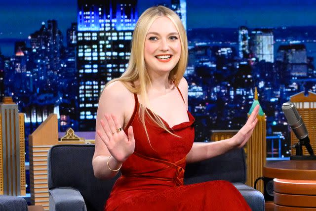 <p>Todd Owyoung/NBC via Getty</p> Dakota Fanning on 'The Tonight Show' on March 25, 2024